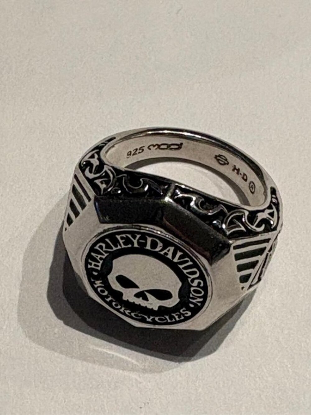 Harley-Davidson® Mens Sculpted Willie G Skull H-D Ring, Sterling Silver, Size 10